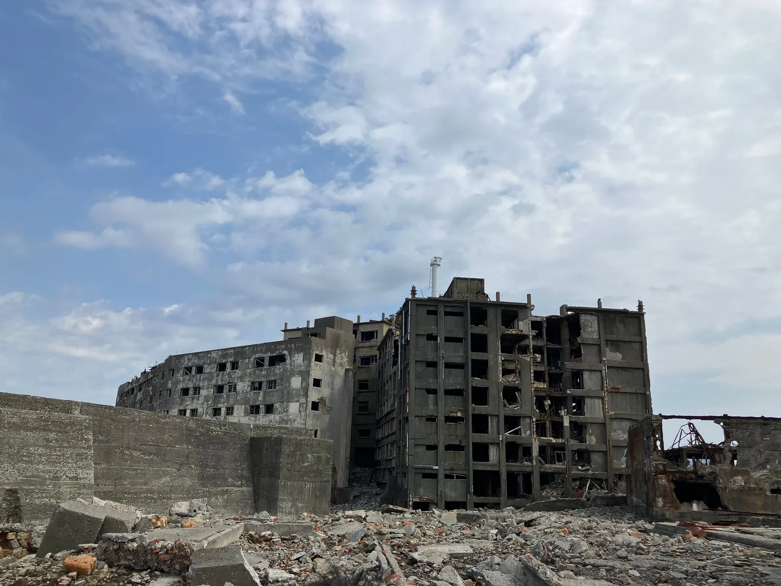 The abandoned concrete blocks of Hashima island off Nagasaki, seen from the water