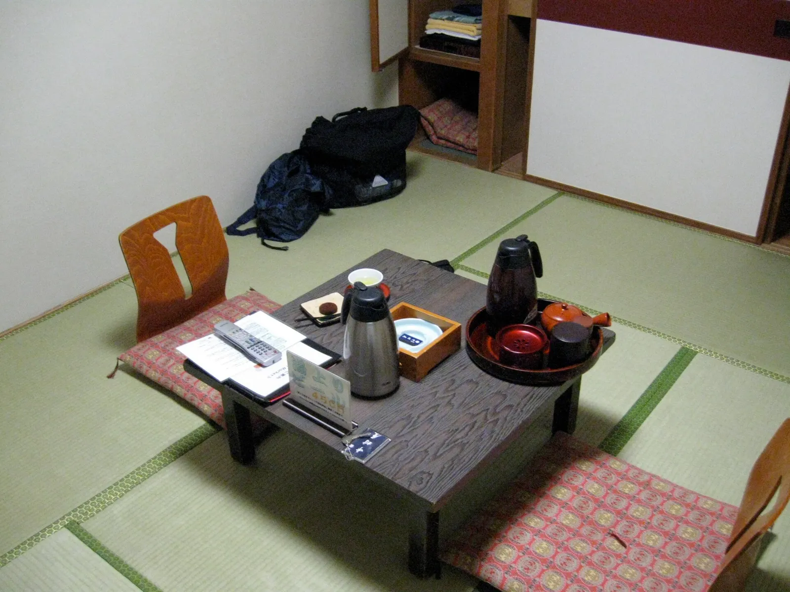 The tatami interior of a traditional ryokan room in Japan